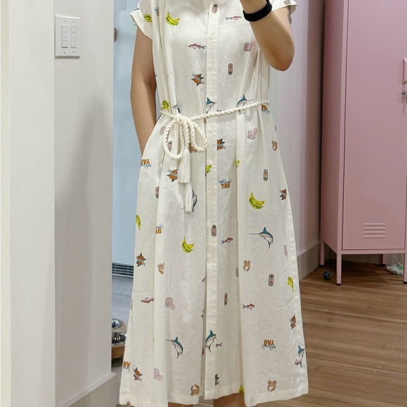Printed White Linen blend Maxi Dress Rachel Zoe size S - Picture 1 of 7